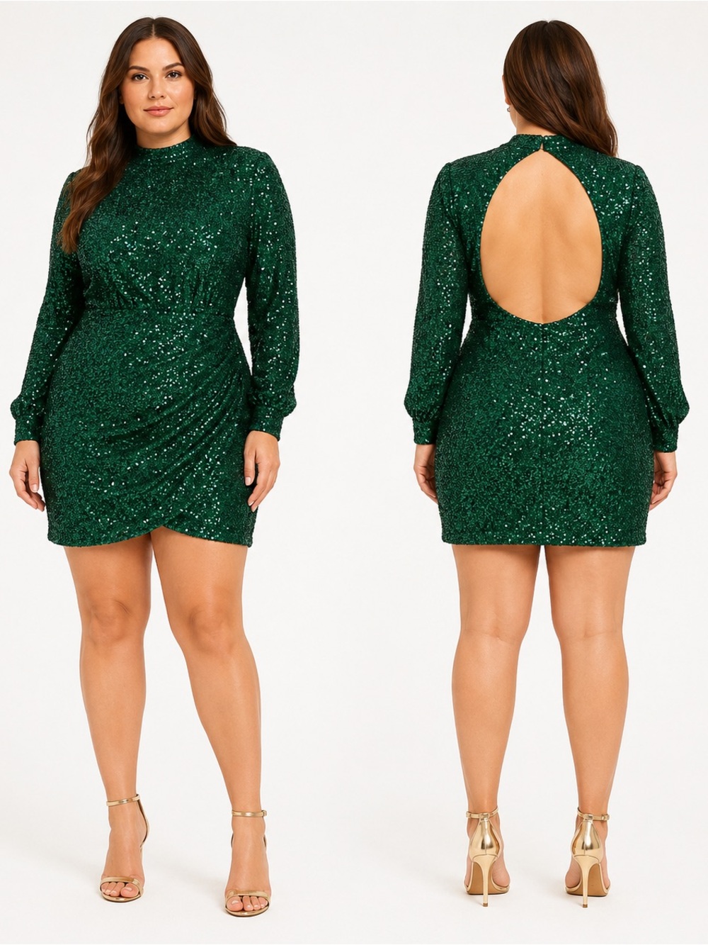Mac Duggal Emerald Green Sequin Open Back Mini Dress Size 14 Ieena Holiday Party